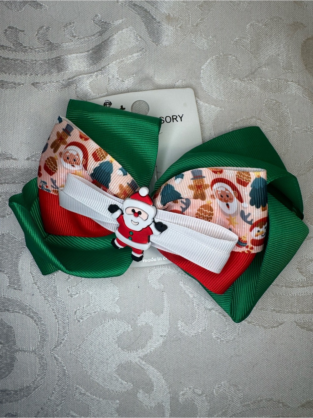 New MINT Holiday Santa Bow Hair Clip for Kids - Green Red White